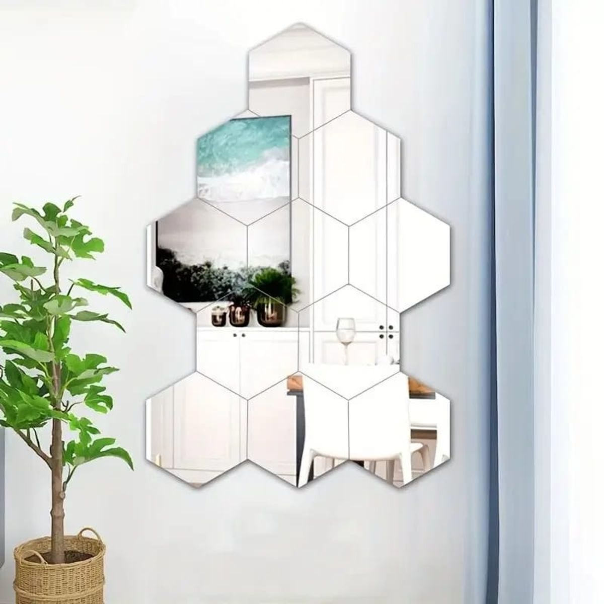 GENERICO - Pack X6 Vinilo Espejo Pared Adhesivo Hexagonal Decorativo