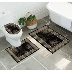 ANGELES DEL HOGAR - Set alfombras de Baño Con diseños 3 piezas Negro y Café