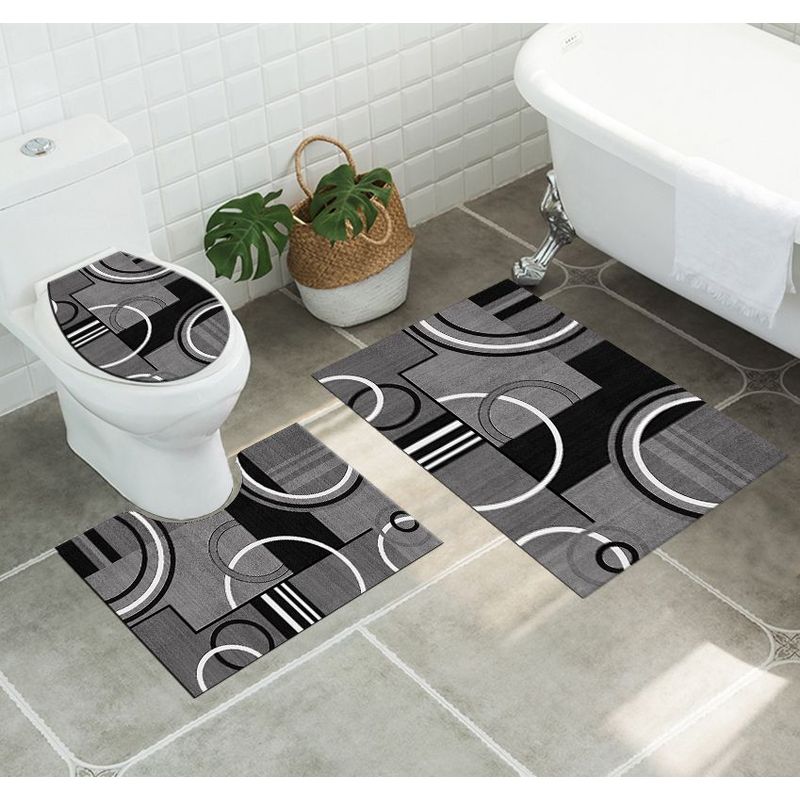 ANGELES DEL HOGAR - Set alfombras de Baño Con diseños 3 piezas Gris y Negro