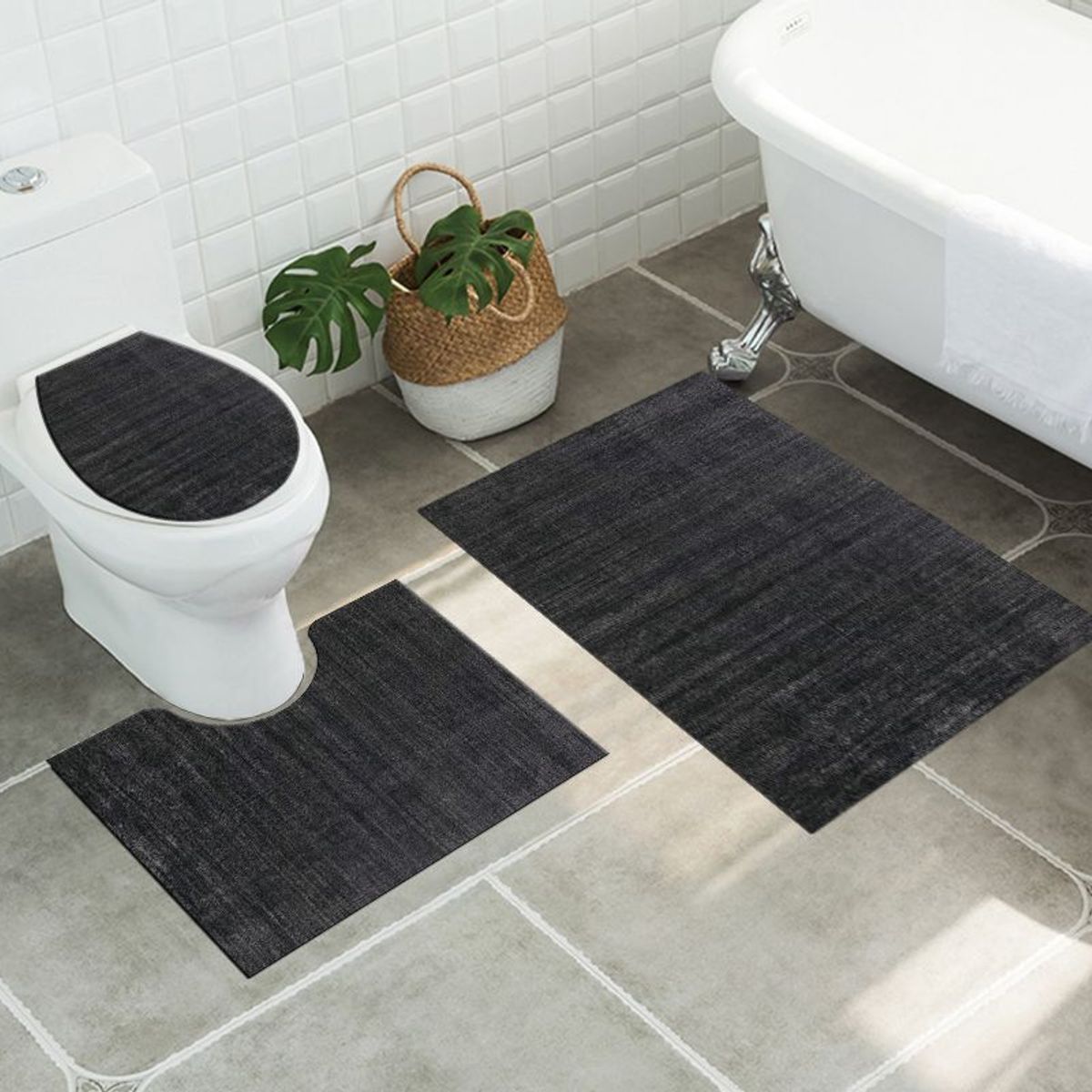 ANGELES DEL HOGAR - Set alfombras de Baño Con diseños 3 piezas Gris