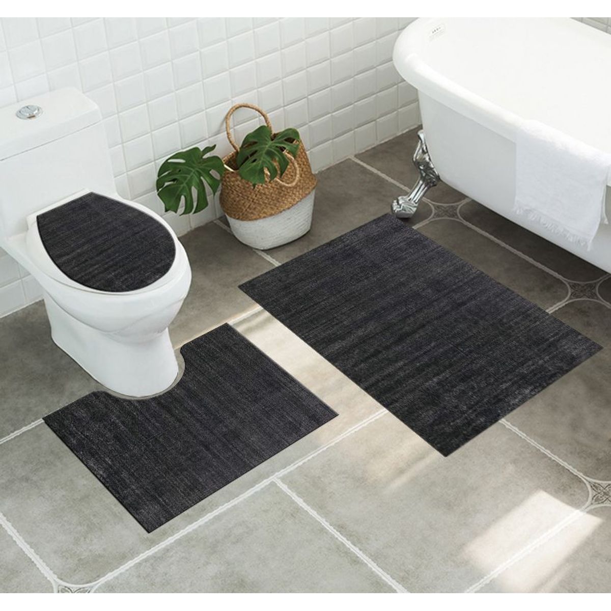 ANGELES DEL HOGAR - Set alfombras de Baño Con diseños 3 piezas Gris