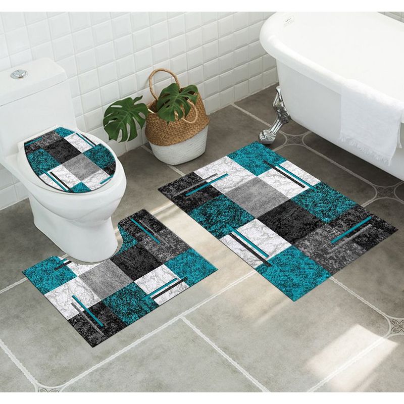 ANGELES DEL HOGAR - Set alfombras de Baño Con diseños 3 piezas Calipsoy negro