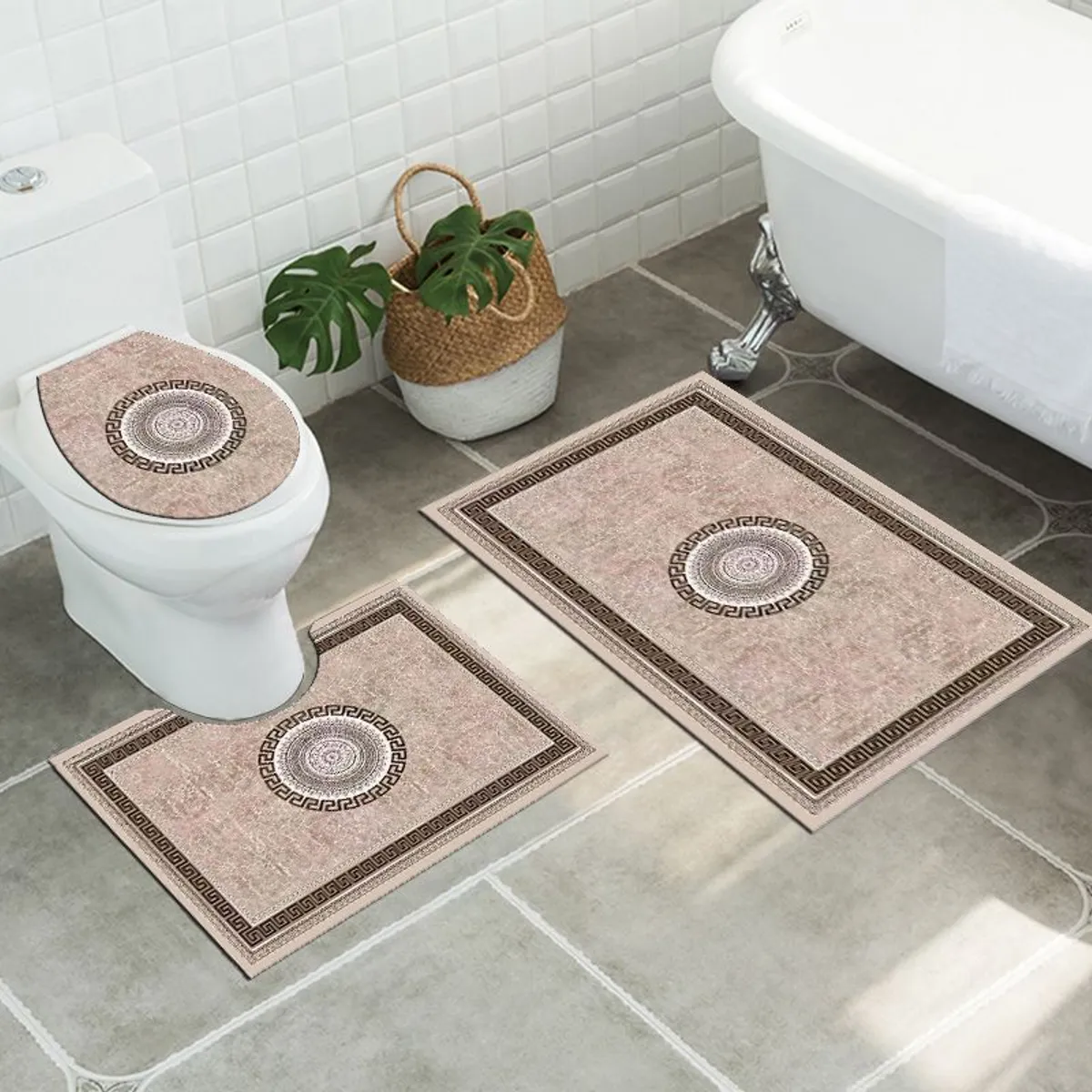 ANGELES DEL HOGAR - Set alfombras de Baño Con diseños 3 piezas Café Claro