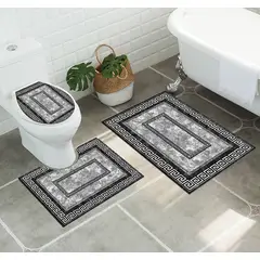 ANGELES DEL HOGAR - Set alfombras de Baño Con diseños 3 piezas Negro y gris
