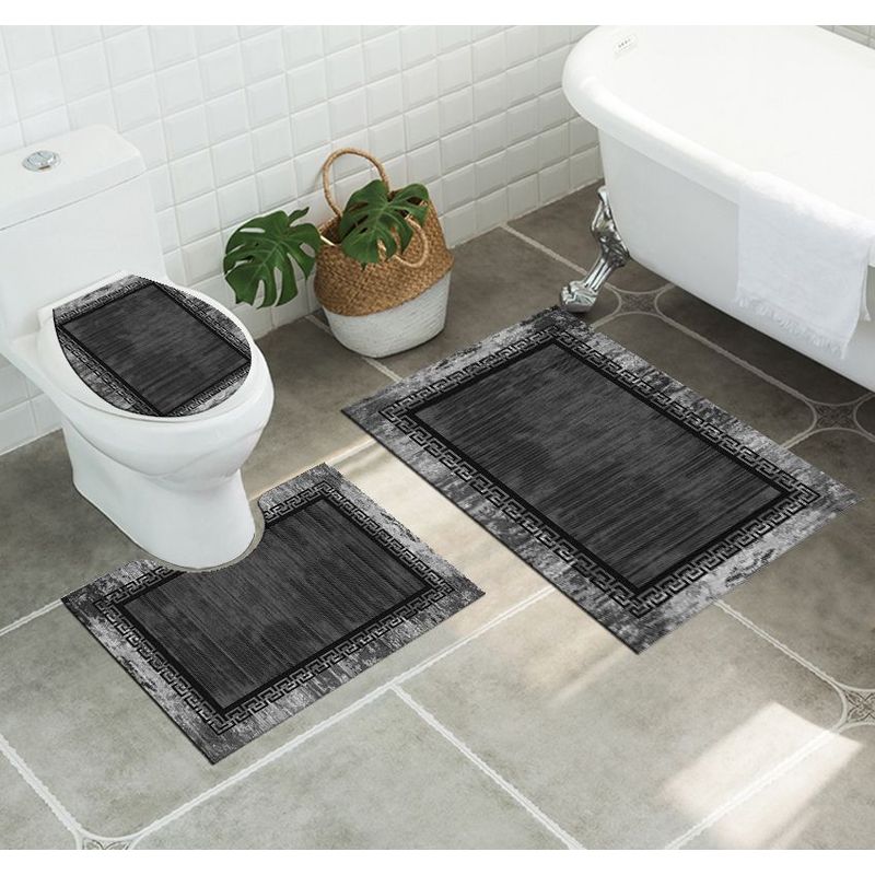 ANGELES DEL HOGAR - Set alfombras de Baño Con diseños 3 piezas Gris Oscuro