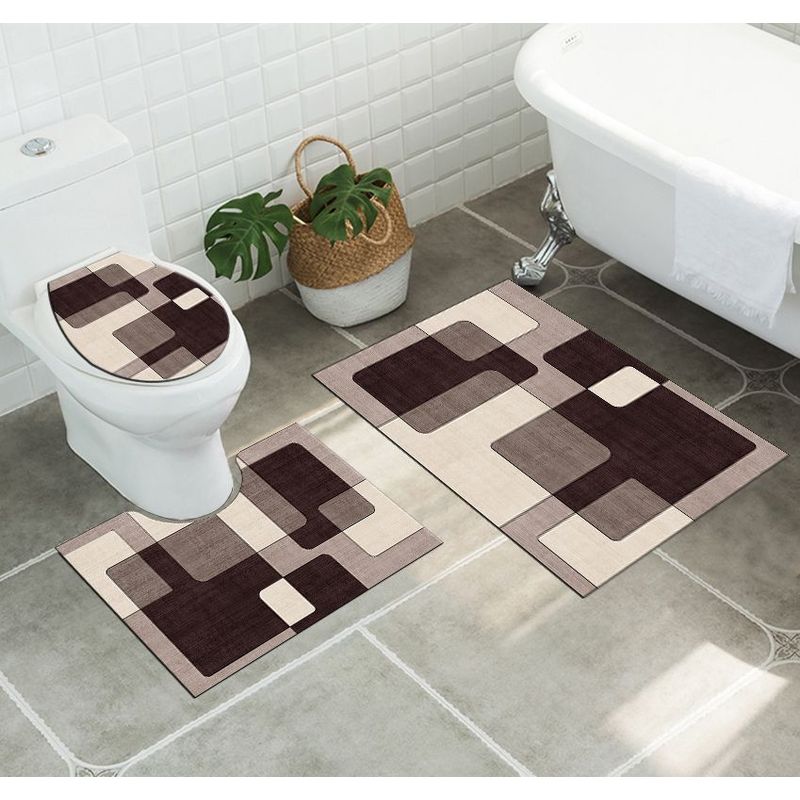 ANGELES DEL HOGAR - Set alfombras de Baño Con diseños 3 piezas Trio de Café