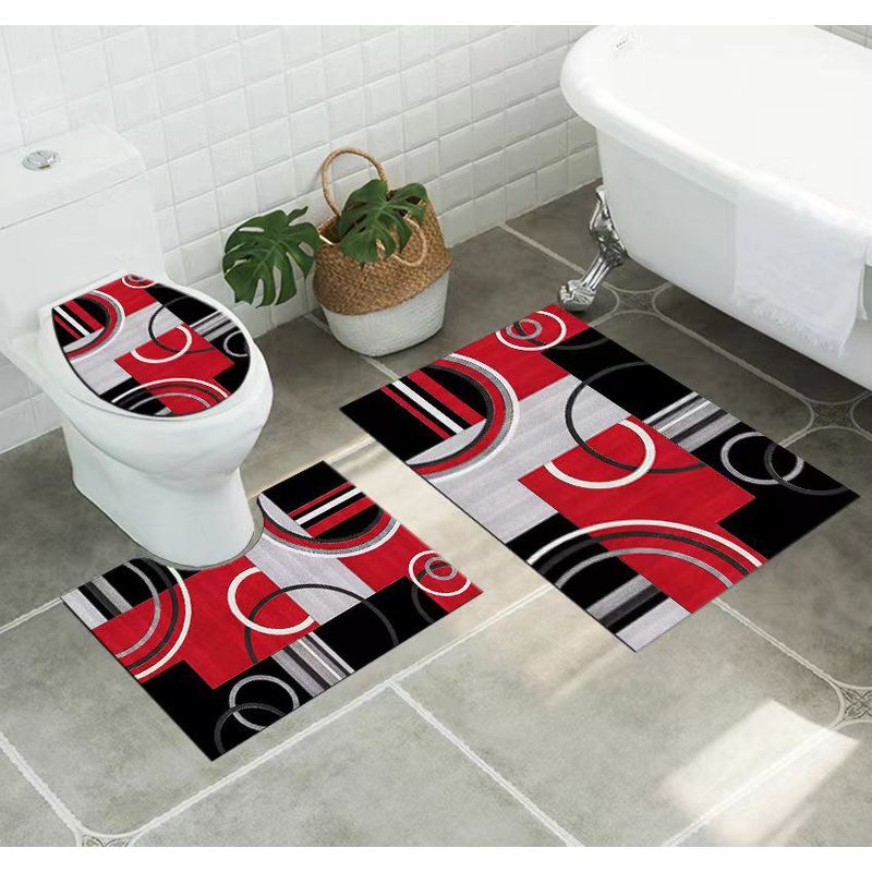 ANGELES DEL HOGAR - Set alfombras de Baño Con diseños 3 piezas Negro y Rojo