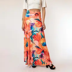 NATALIA SEGUEL - Falda Martina Flores Naranjo Acuarela