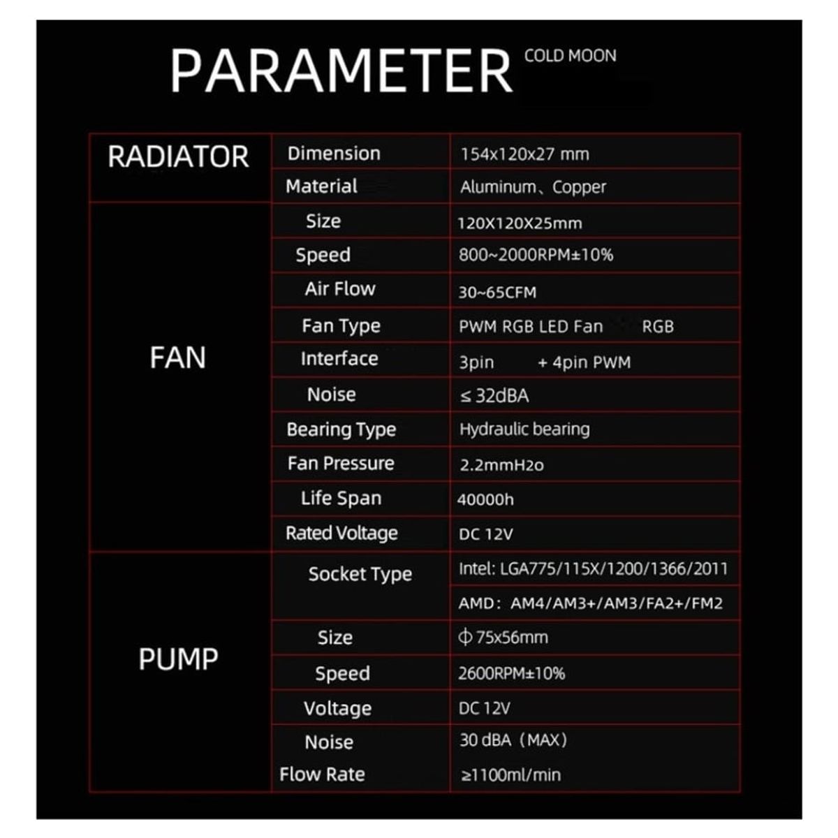 GENERICO - REFRIGERACION LIQUIDA COOLMOON AR120M ARGB INTEL 1700 / AM5