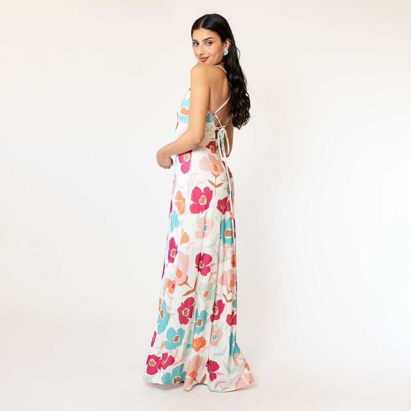 NATALIA SEGUEL - Vestido Sara Blanco Flores Celeste Fucsia Natalia Seguel