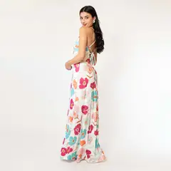 NATALIA SEGUEL - Vestido Sara Blanco Flores Celeste Fucsia