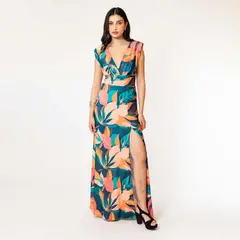 NATALIA SEGUEL - Vestido Camile Celeste Naranjo Hojas