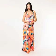 NATALIA SEGUEL - Vestido Sara Flores Naranjo Acuarela