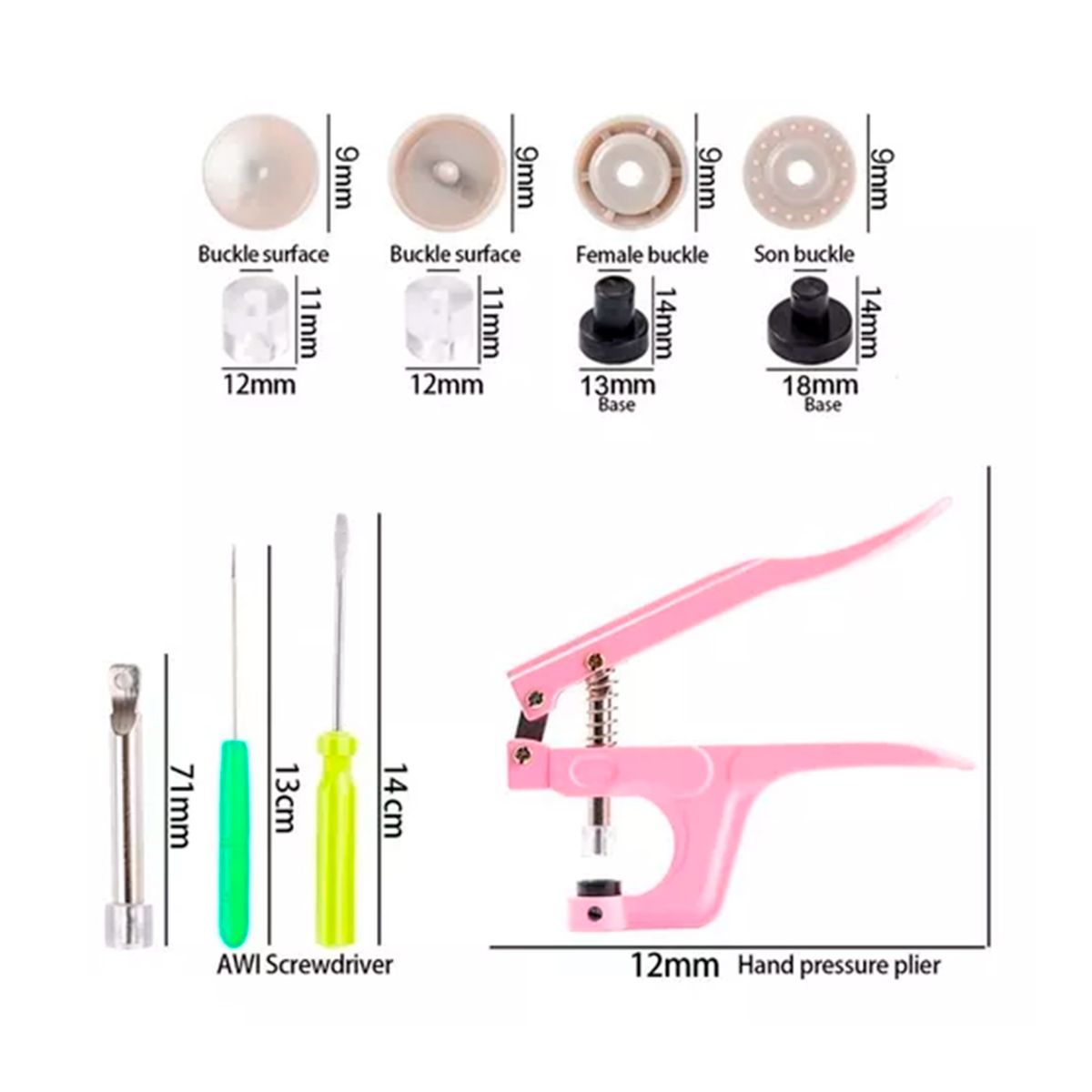 GENERICO - Pinza Remachadora Para Broches Plasticos Snap + 100 Broches