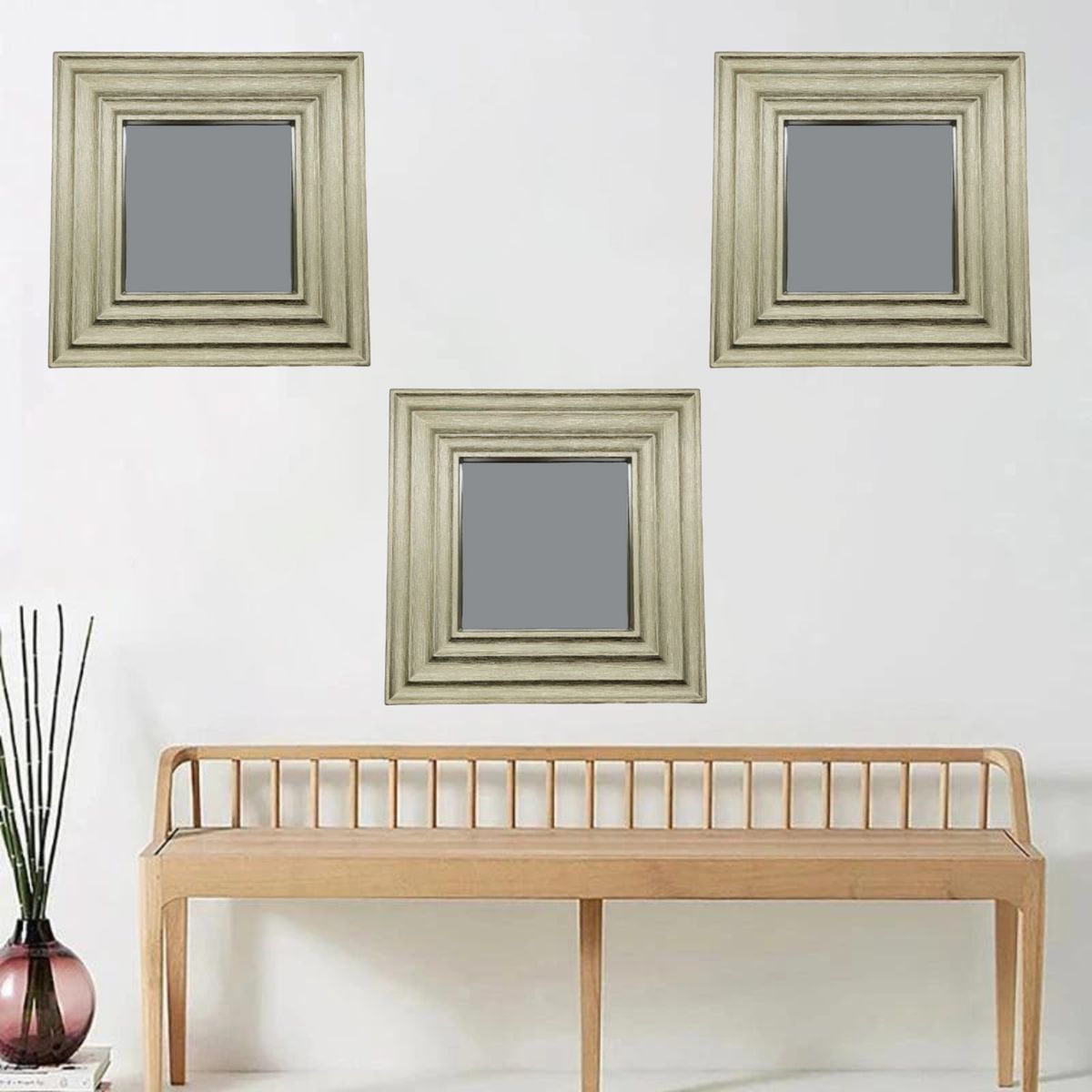 GENERICO - Set 3 Marcos De Espejos Cuadrados Dorados Para Decorar Hogar