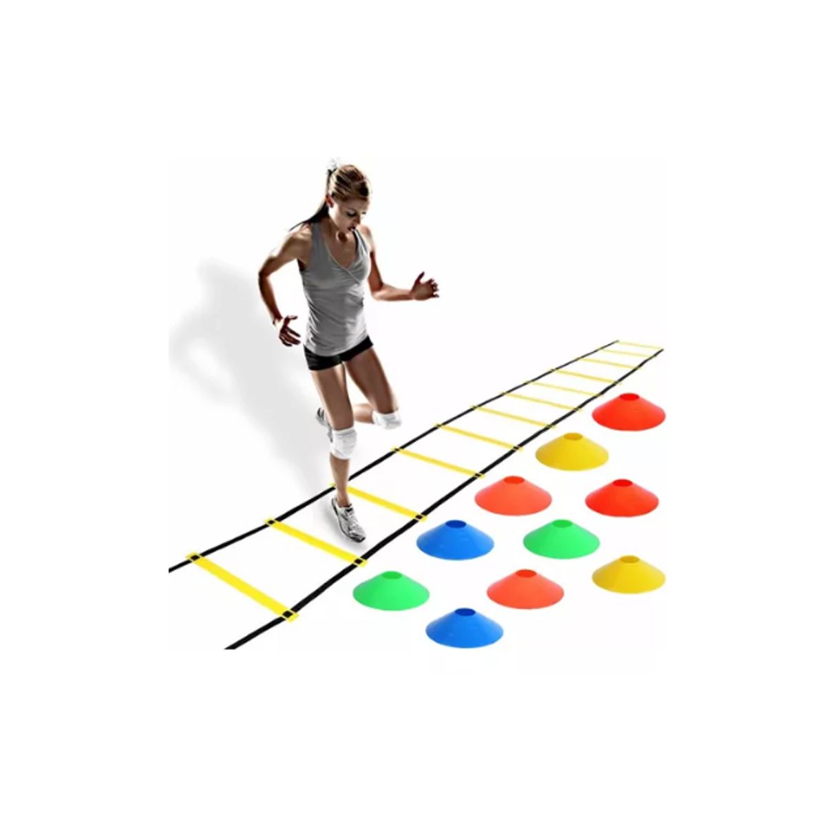 GENERICO - Set 10 Conos Lenteja + Escalera Coordinación 8 Peldaños