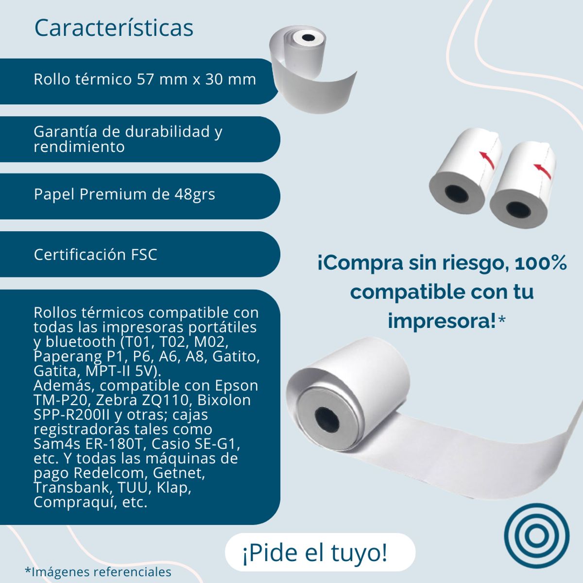 ROLLITOS - Pack 40 Rollos Térmicos 57mm BT Redelcom TransBank GetNet
