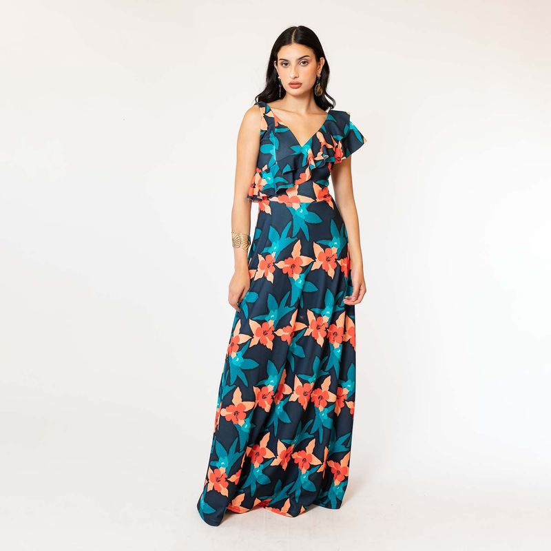 NATALIA SEGUEL - Vestido Juliana Azul Flores Natalia Seguel