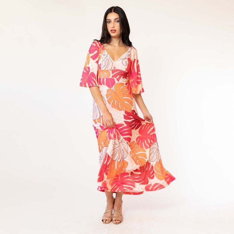 NATALIA SEGUEL - Vestido Magdalena Hojas Naranjo Natalia Seguel