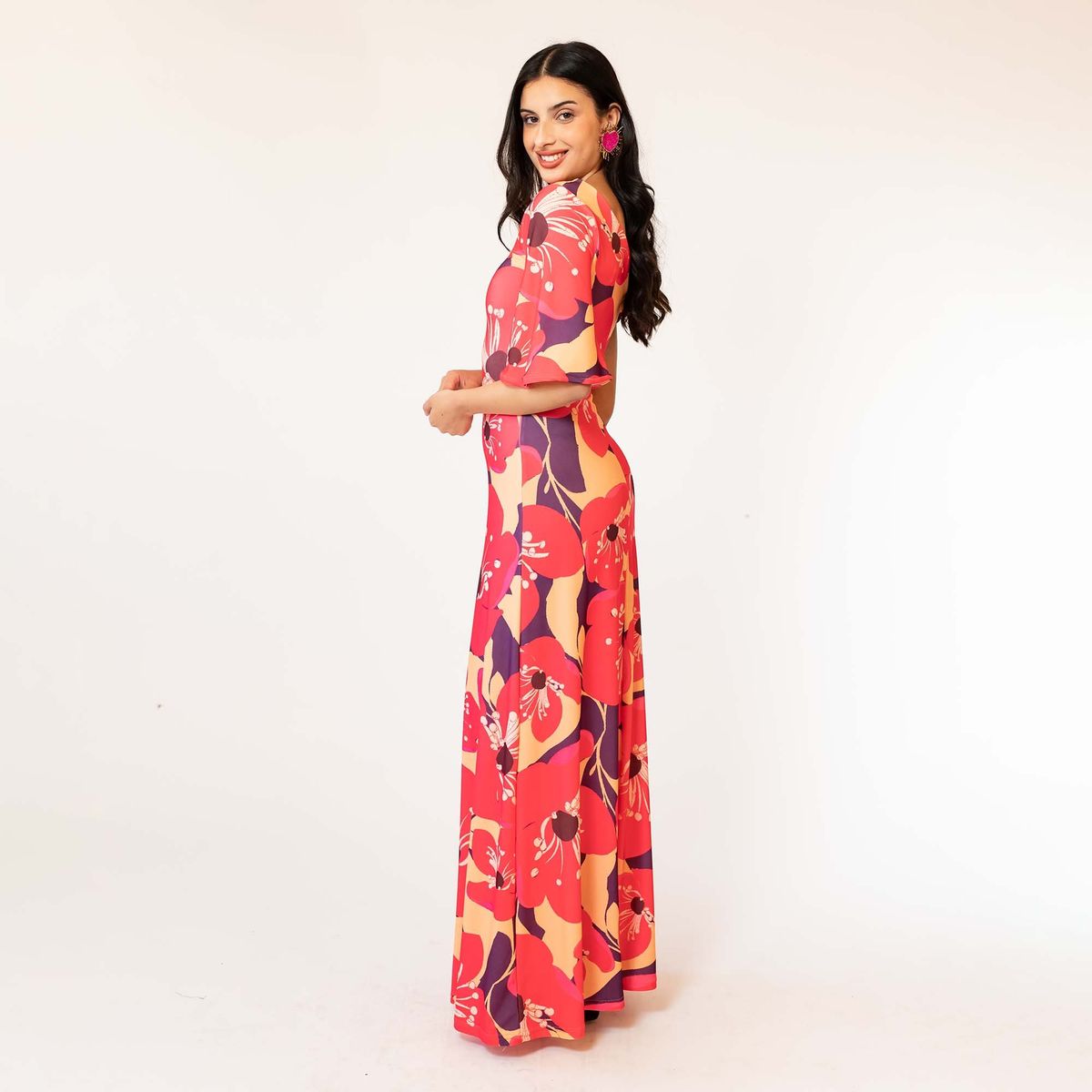 NATALIA SEGUEL - Vestido Ema Fucsia Flores Natalia Seguel