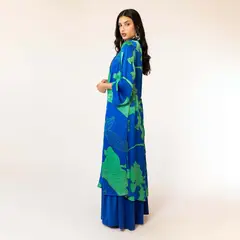 NATALIA SEGUEL - Kimono Largo Azul Hojas Verde