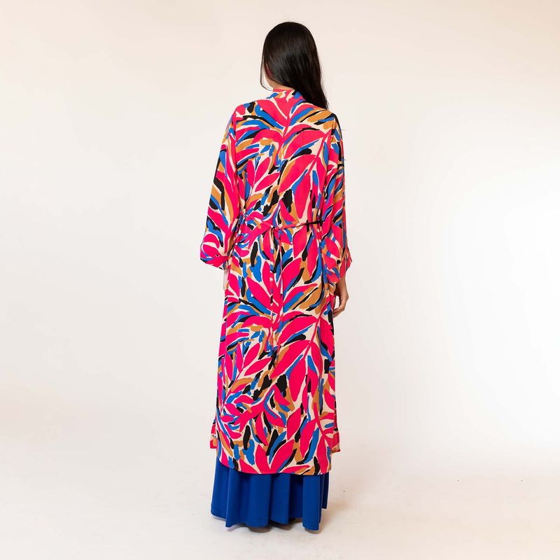 NATALIA SEGUEL - Kimono Largo Hojas Fucsia Natalia Seguel
