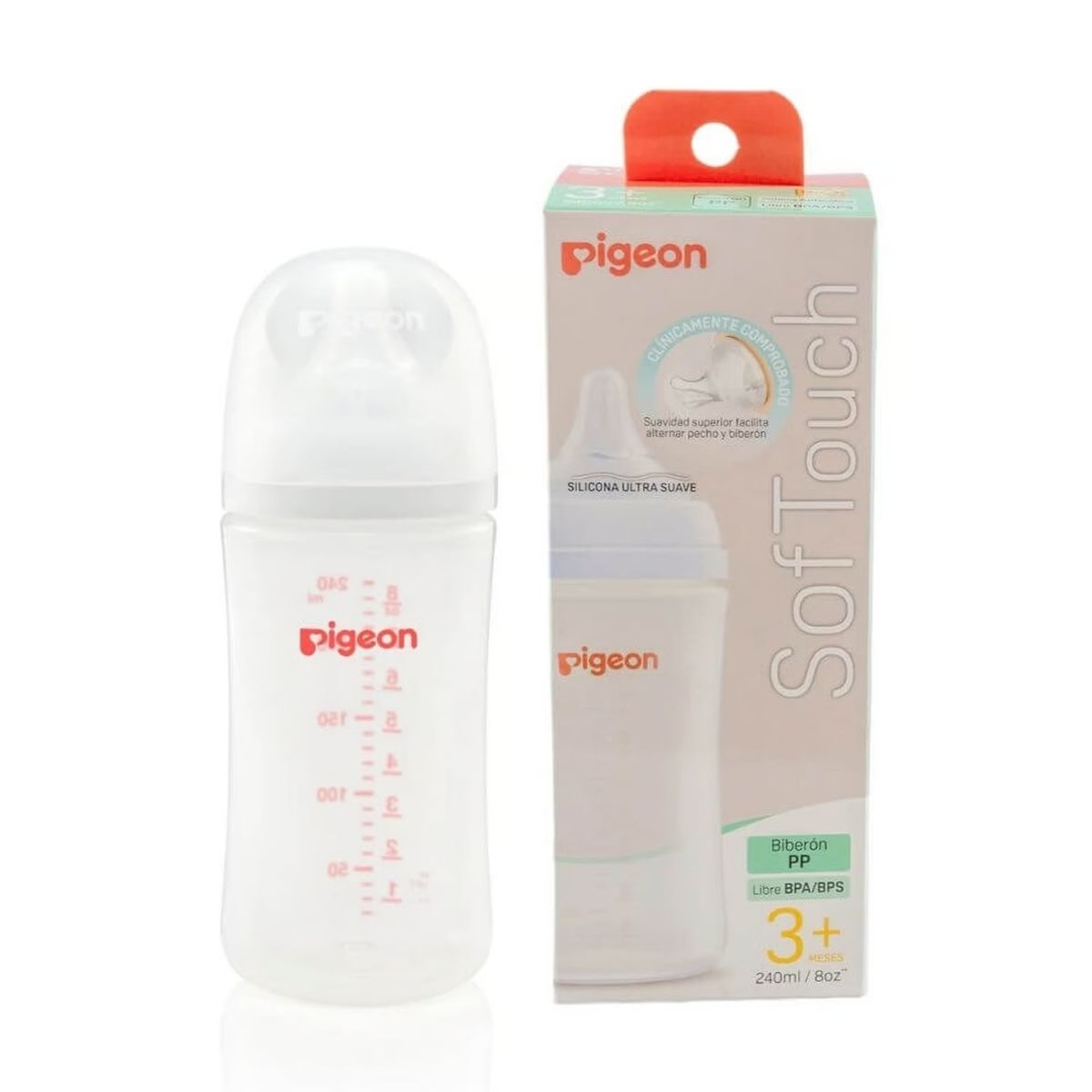PIGEON - Mamadera Pigeon Soft touch Boca Ancha Pp 3m+  240ml