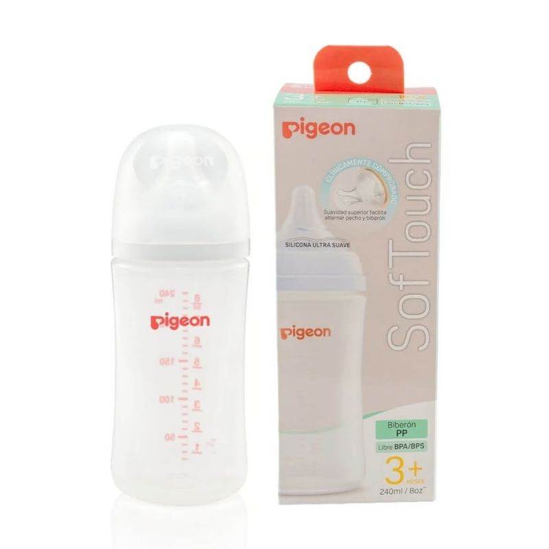 PIGEON - Mamadera Pigeon Soft touch 240 ml Boca Ancha Pp 3m+