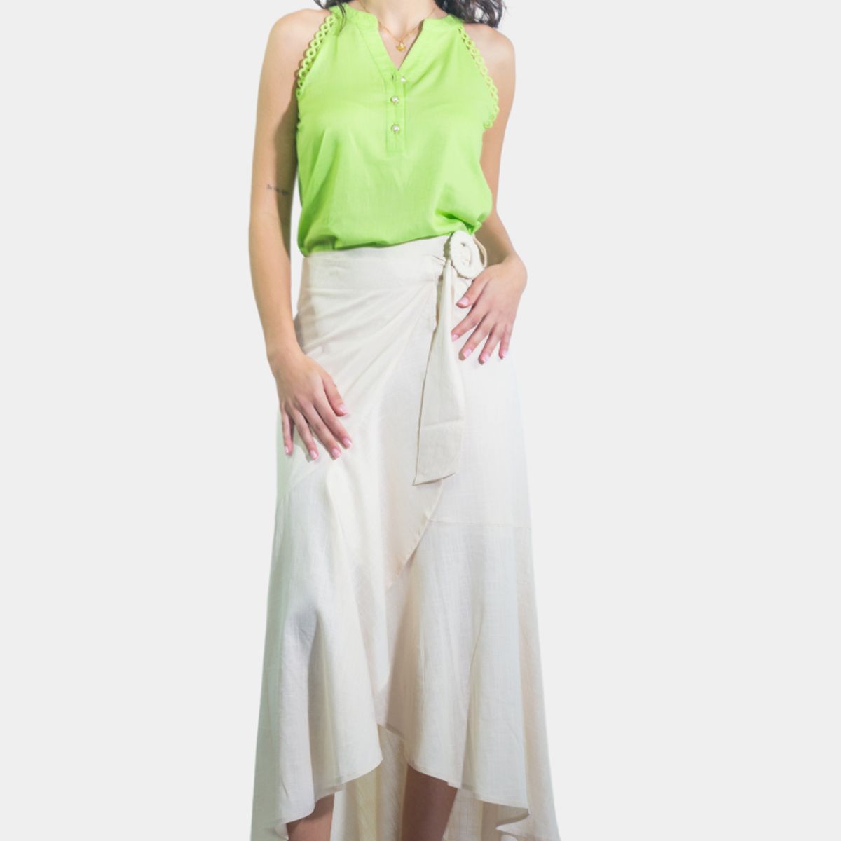 TENTATION - Falda Larga Cruzada Marfil Tentation