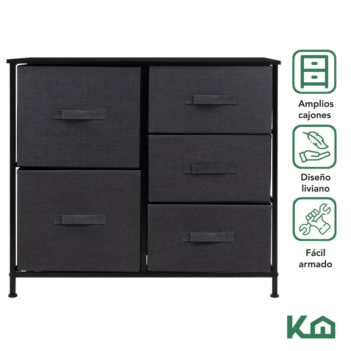 LUMAX - Cajonera Comoda 5 Cajones Organizador de Tela Negro