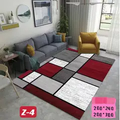 ANGELES DEL HOGAR - Alfombra 3D Antideslizante 200x300 cm Diseño Cuadros Rojos y Gris