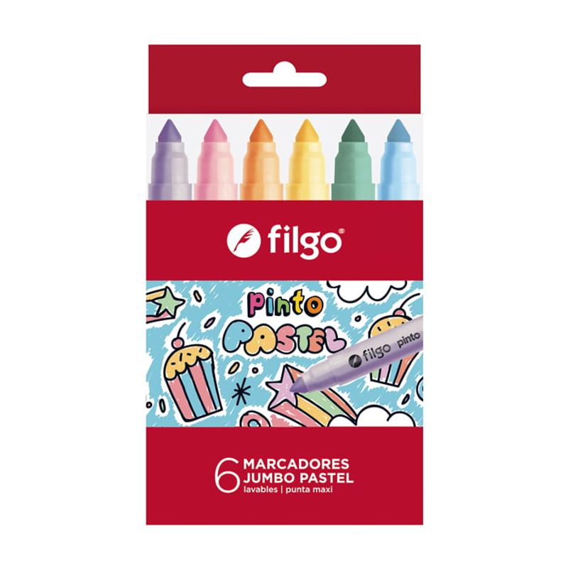 FILGO - Set 6 Marcadores Scripto Pastel Punta Cónica Jumbo