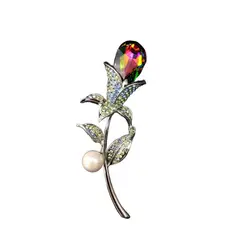 VANE COLLECTION - Prendedor mujer flor lobelia baño de rodio y cristal