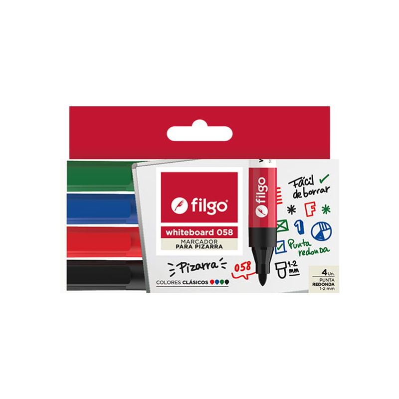 FILGO - Set 4 Plumones de Pizarra Colores Clásicos