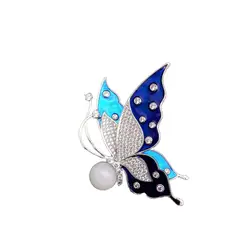 VANE COLLECTION - Prendedor mujer mariposa turquesa esmaltada baño de rodio y circones