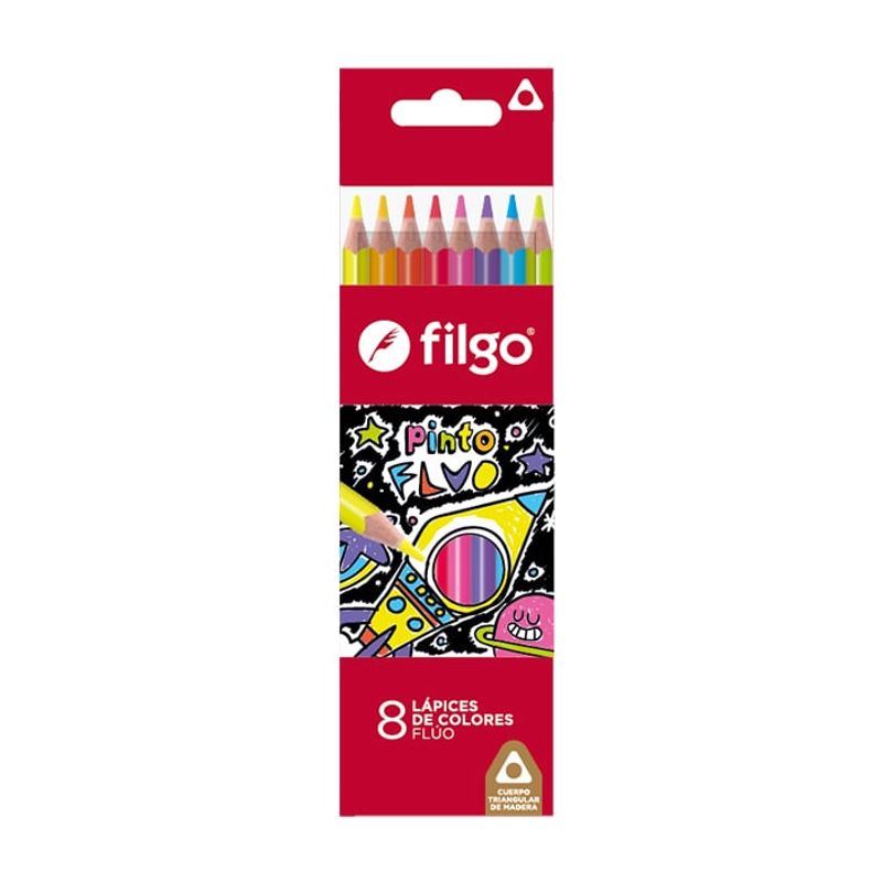 FILGO - Set 8 lápices de colores de madera Fluor