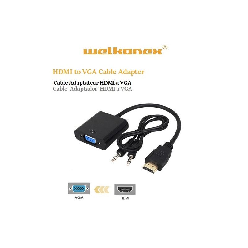 GENERICO - CONVERSOR HDMI A VGA CON AUDIO WELKONEX