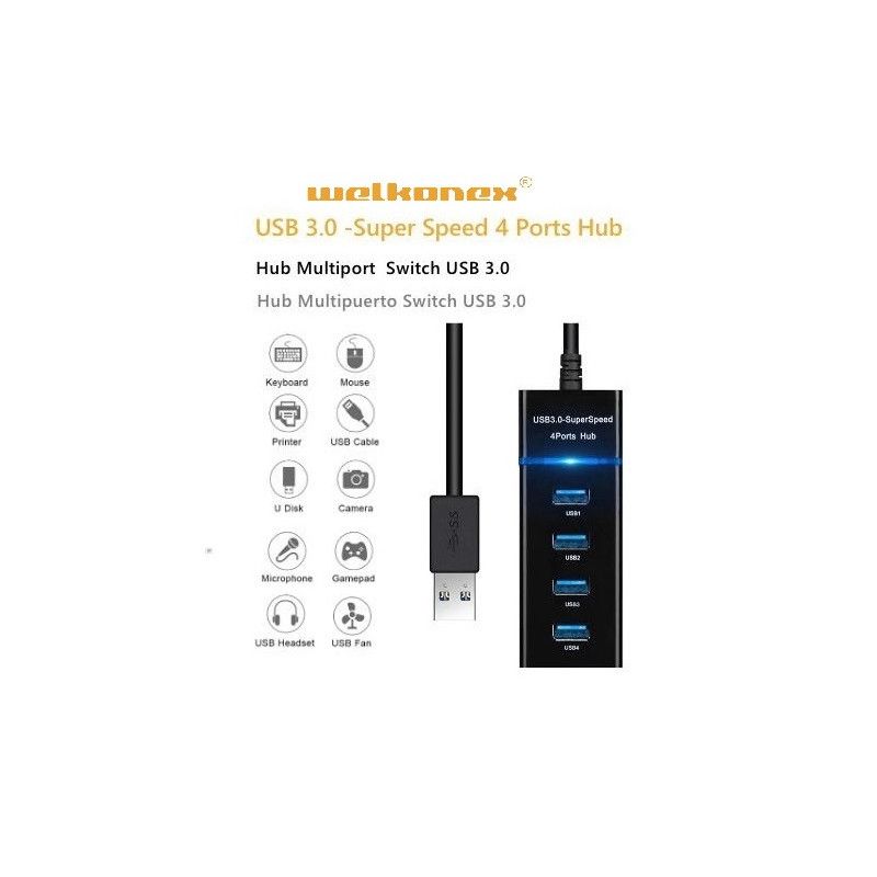 GENERICO - HUB 4 PUERTOS USB 3.0 WELKONEX