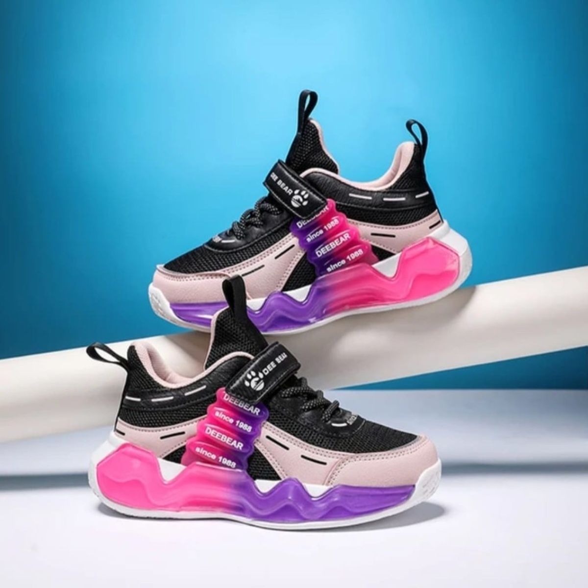 TOPBABY - Zapatillas Urbanas Para Niñas Rosa Negro Con Cierre de Velcro