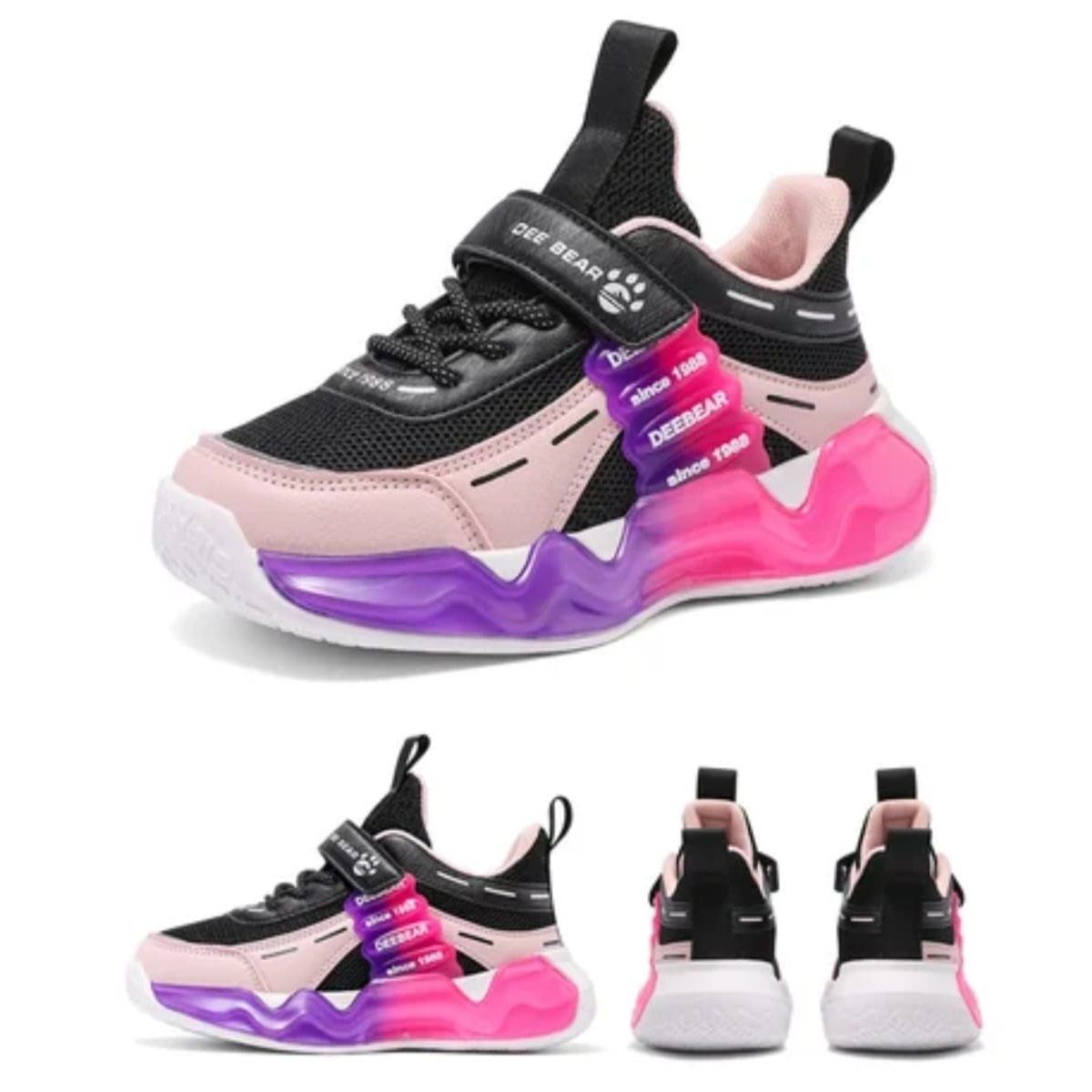 TOPBABY - Zapatillas Urbanas Para Niñas Rosa Negro Con Cierre de Velcro