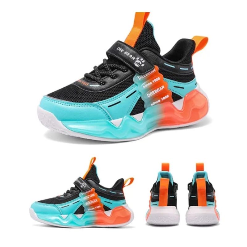 GENERICO - Zapatillas Urbanas Para Niños Verde Naranja con Cierre de Velcro