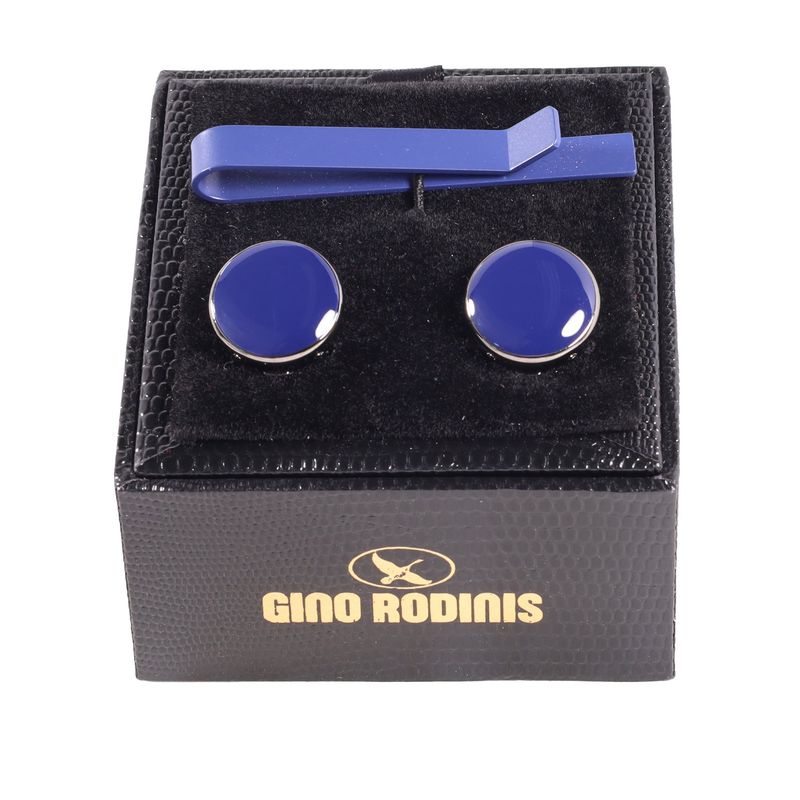 GINO RODINIS - Set Pasador De Corbata Y Cubre Botón Gino Rodinis TB019 Azul