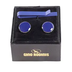 GINO RODINIS - Set Pasador De Corbata Y Cubre Botón TB019 Azul