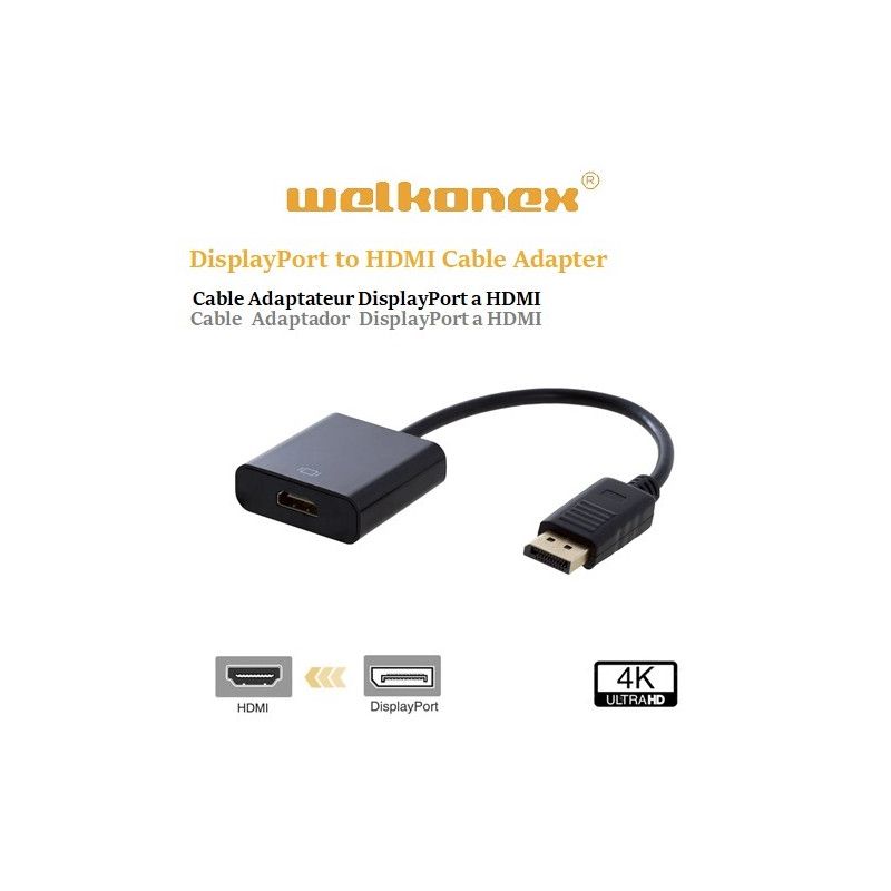 GENERICO - ADAPTADOR DISPLAYPORT A HDMI 15cm WELKONEX