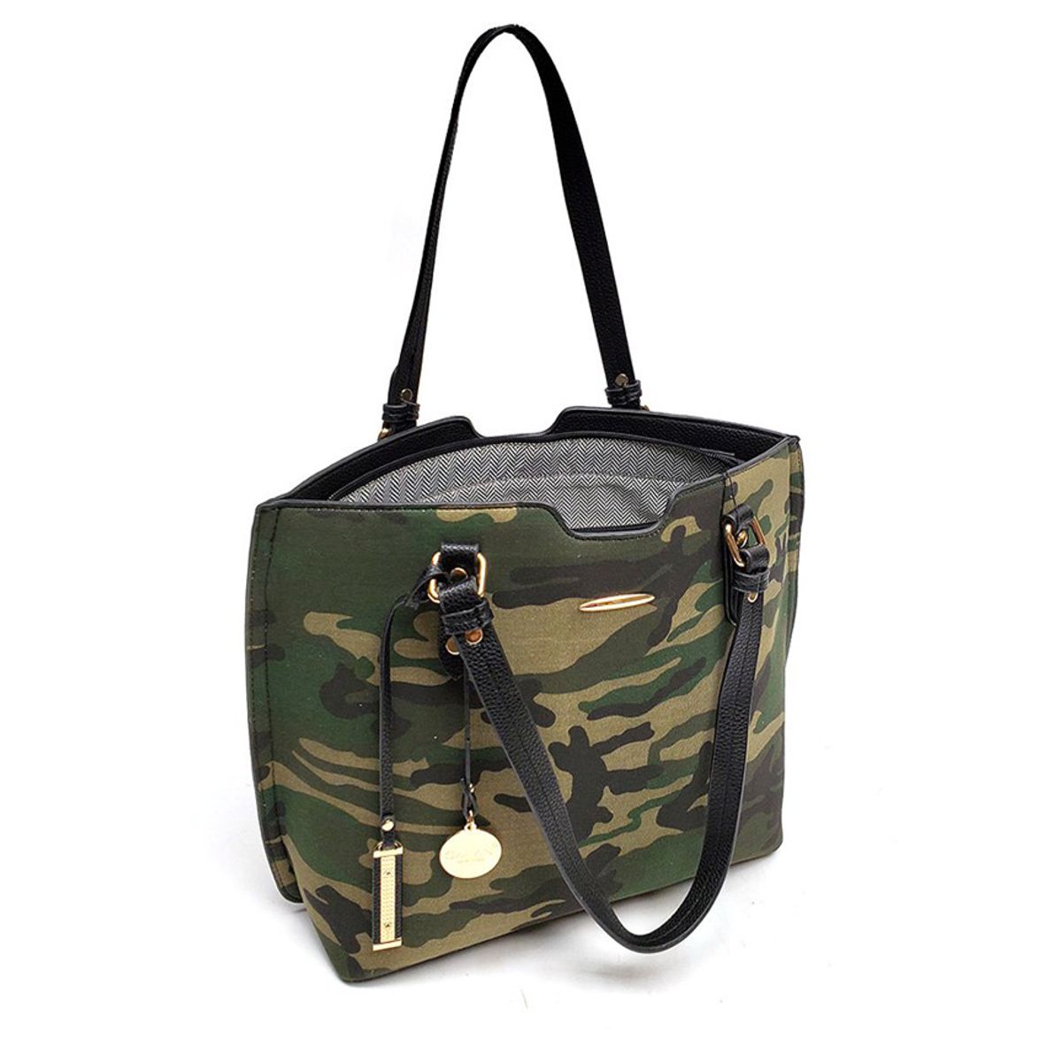 VANE COLLECTION - Cartera mujer tote eco cuero forrada en tela estampada camo