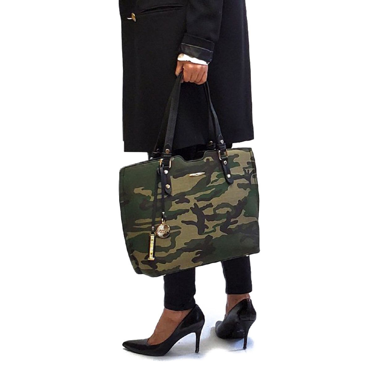 VANE COLLECTION - Cartera mujer tote eco cuero forrada en tela estampada camo