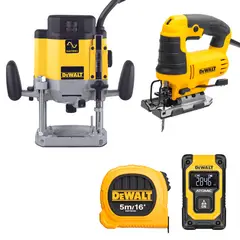 DEWALT - Fresadora 2000W + Sierra Caladora 650W + accesorios