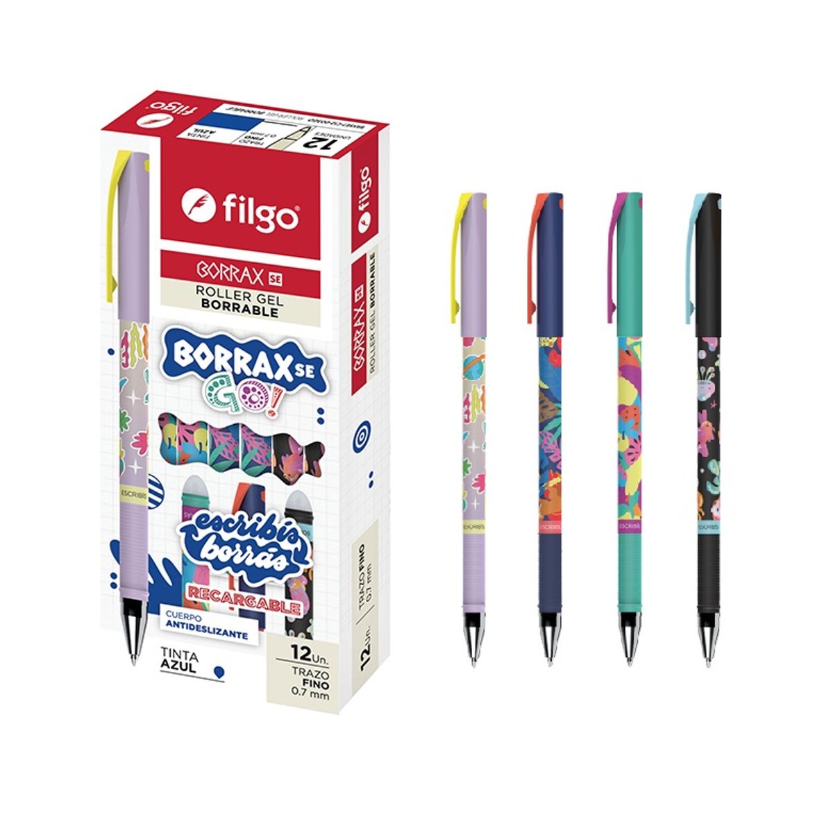 FILGO - PACK 2 Lápiz gel borrable roller Azul Diseño Borrax SE GO