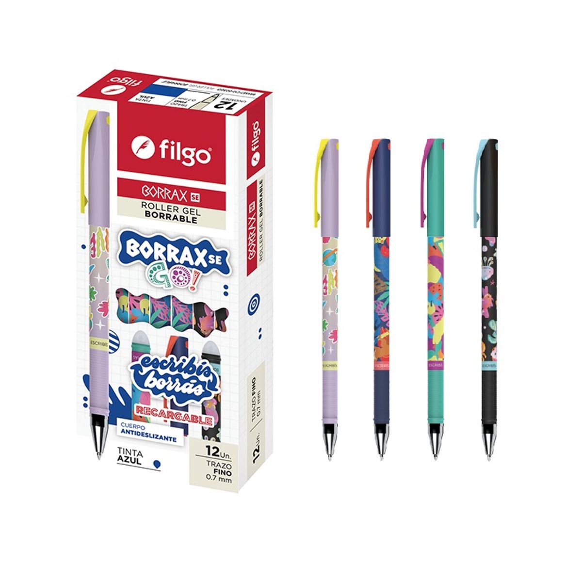 FILGO - PACK 2 Lápiz gel borrable roller Azul Diseño Borrax SE GO