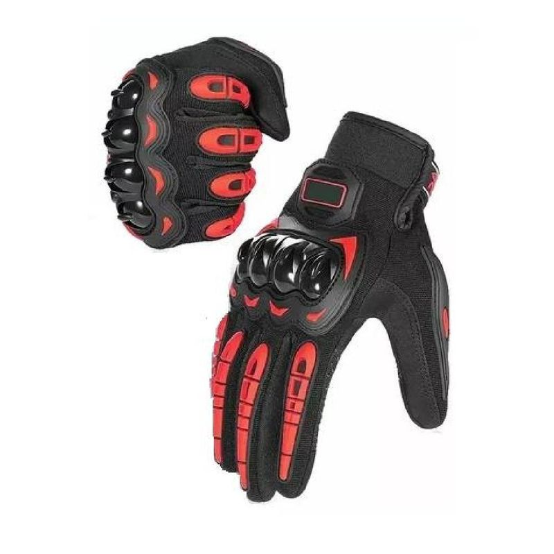 GENERICO - Guantes Moto Touch Cuero Tela Impermeable Rojo Talla L